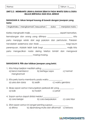 MAJLIS BERTAHLIL DAN DOA ARWAH TAHUN 3