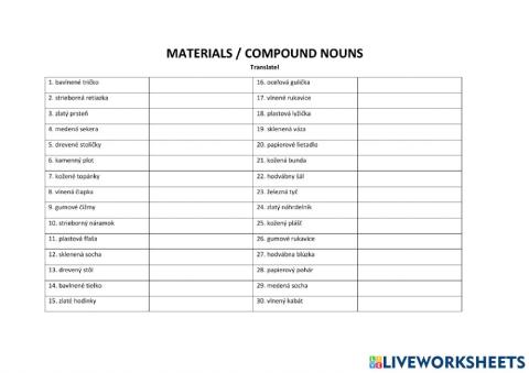 Materials- compound nouns