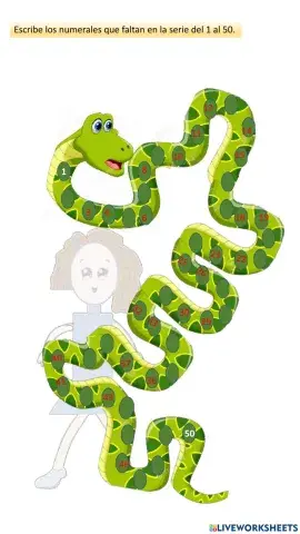 Escribe los numerales que faltan en la serie numérica del 1 al 50.