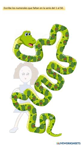Escribe los numerales que faltan en la serie numérica del 1 al 50.