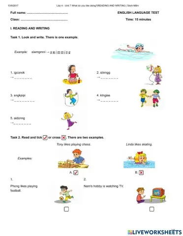 E4 Unit 7 test reading