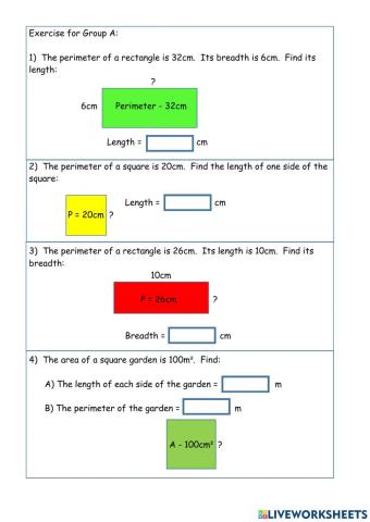 Finding the length or breadth of a square and rectangle