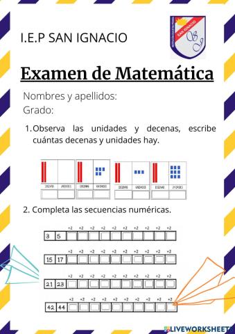 Examen mensual de Matemátiica