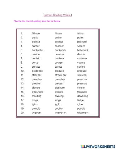 Choose the Correct Spelling Week 4