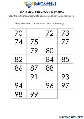 Number from 70 to 100