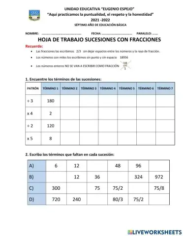 SUCESIONES CON FRACCIONES