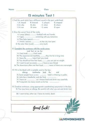 English 7 - 15m Test 1