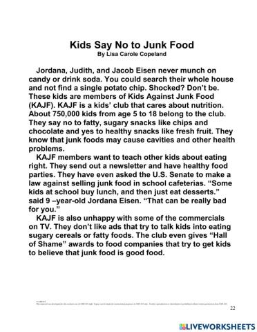 Kidss say no to junk food