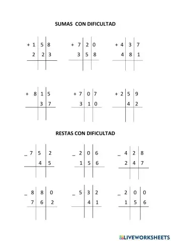 Sumas y restas con dificultad