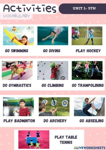 My activities party - Vocabulary