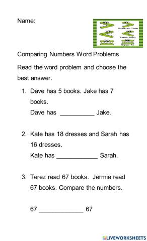 Comparing Numbers Word Problems