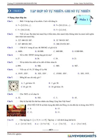 CĐ 2: Tập hợp N. Ghi số tự nhiên.