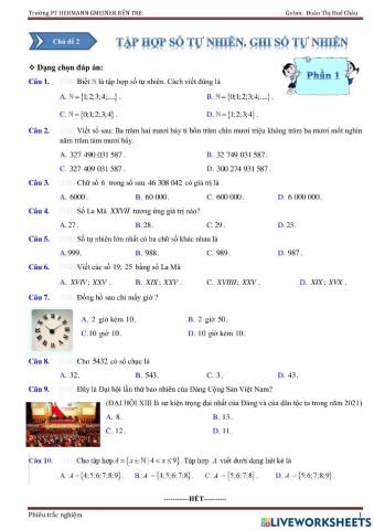 CĐ 2: Tập hợp N. Ghi số tự nhiên.