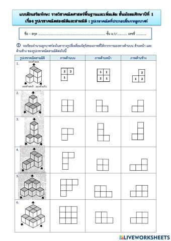 ภาพด้านหน้า ภาพด้านข้าง ภาพด้านบนของรูปเรขาคณิตสามมิติ