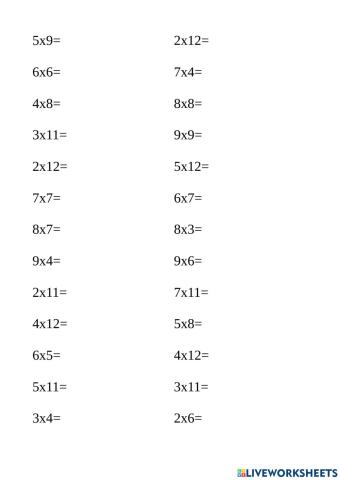 Tablas salteadas 1, 2, 3, 4, 5, 6, 7, 8 y 9