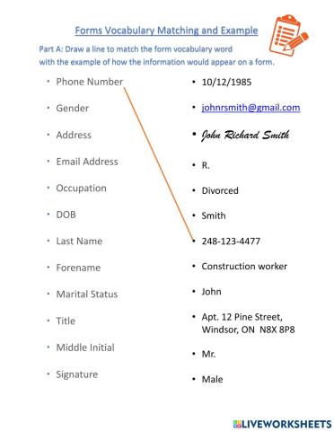Forms Vocabulary and Example