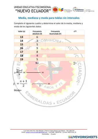 Tablas de valores no agrupados