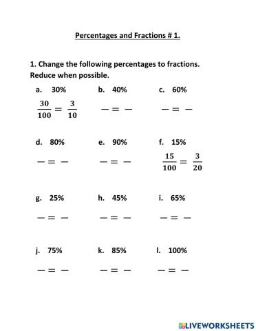 Percentages to Fractions - 1