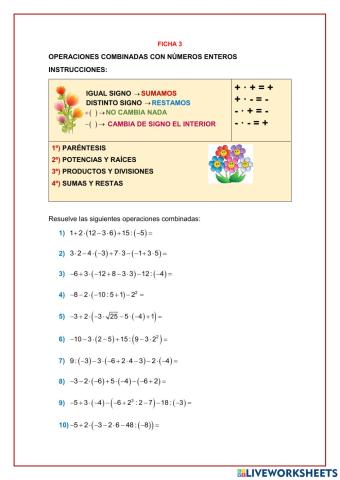 Operaciones combinadas de enteros