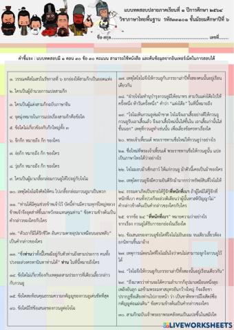 ข้อสอบปลายภาคเรียนที่ ๑-๒๕๖๔ ภาษาไทยม.๖