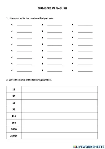 Numbers in English 1 - 100000