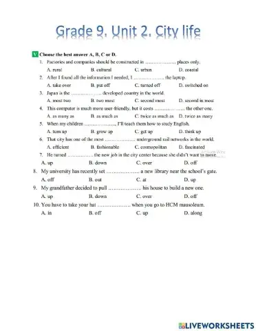 Grade 9. Unit 2. City life. Big 4