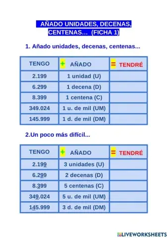 Añado unidades, decenas, centenas...