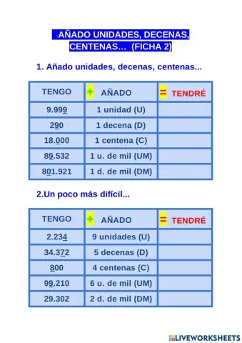 Añado unidades, decenas, centenas...