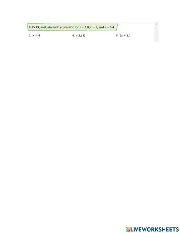 Evaluating Algebraic Expressions