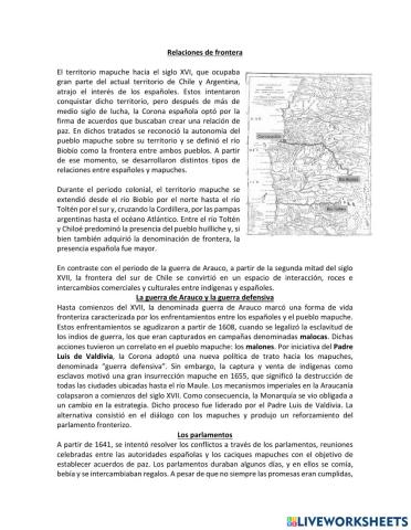 Lectura y crucigrama la colonia