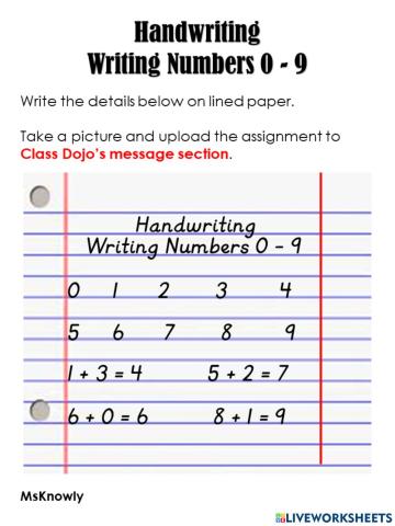 Writing Numbers 0 - 9