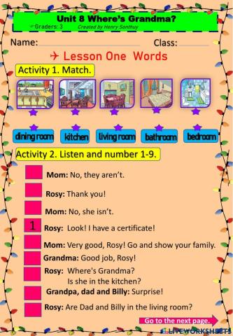 Worksheet of Unit 8 Where's Grandma? - Graders 3