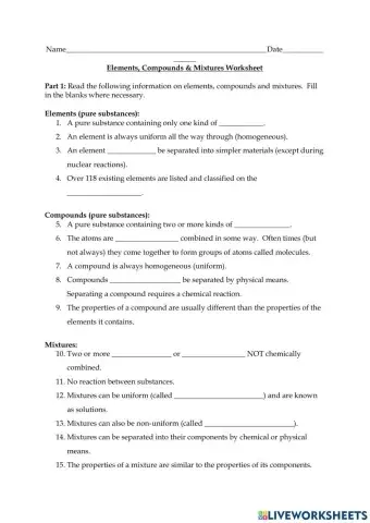 Elements mixtures and Compounds