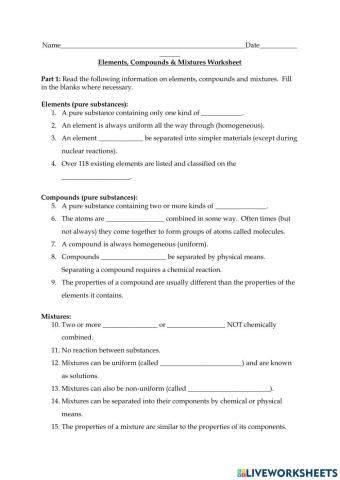 Elements mixtures and Compounds
