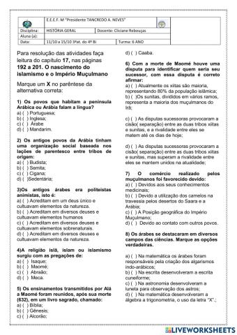 O nascimento do islamismo e o Império Muçulmano.