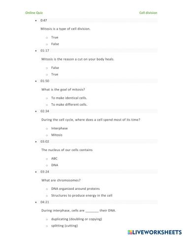 Cell Division Questions