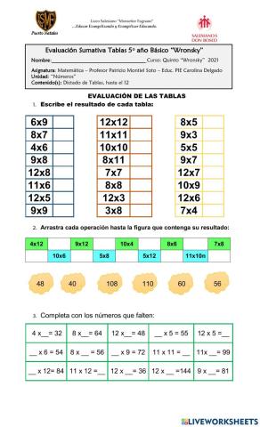 Tablas del 1 al 12