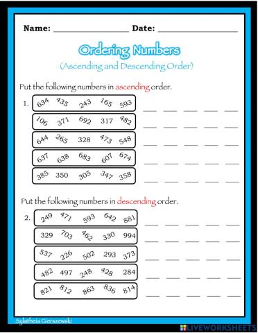 Ordering Numbers 