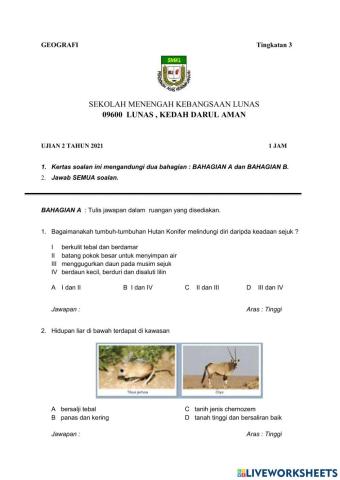 ujian 2 Geografi Tingkatan 3 2021 ( OKT )