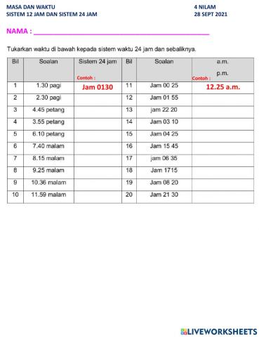 SISTEM 12  - 24 JAM 4 NILAM