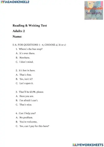2nd adults final exam reading and writing
