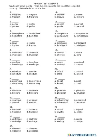 Spelling Workout F Lesson 6 Review