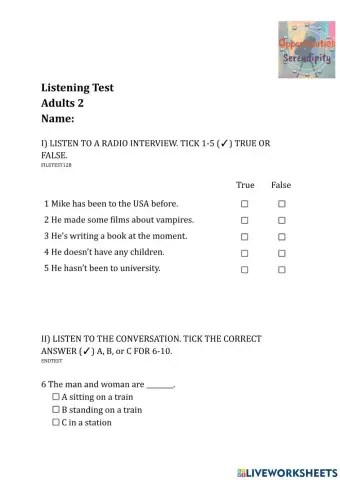 2nd Adults Final exam Listening