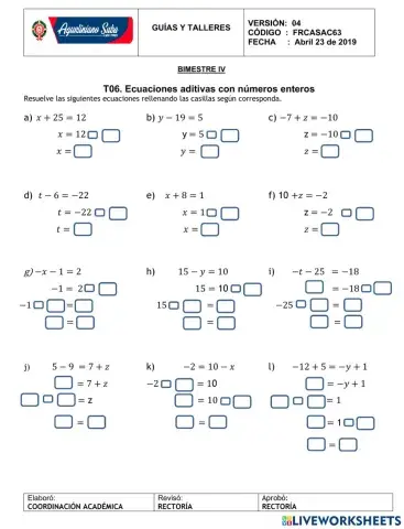 Ecuaciones aditivas con números enteros