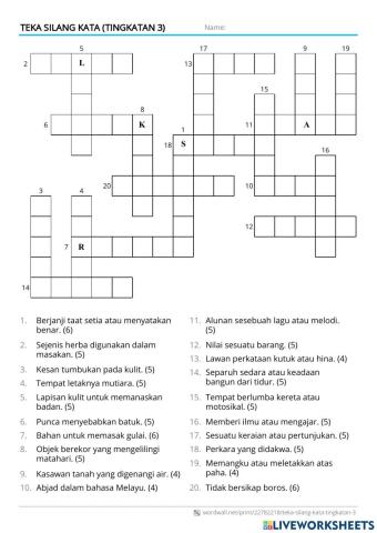 Teka Silang Kata Tingkatan 3
