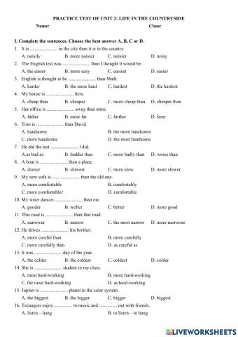 Unit 2: lìfe in the countryside