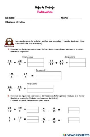 Suma y resta de fracciones