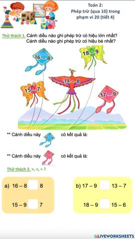 PHÉP TRỪ (QUA 10) TRONG PHẠM VI 20 (Tiết 4)