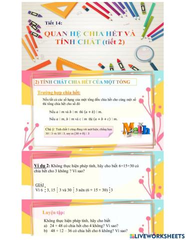 Tiết 14: Quan hệ chia hết và tính chất