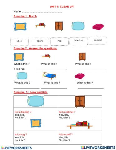 Grade 4 - unit 1 - Clean up! - Words